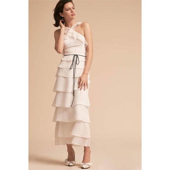 Monique Lhuillier Dresses & Skirts - MONIQUE LHUILLIER Ivory Corella Tiered Swiss Dot Halter Ruffle Dress 12